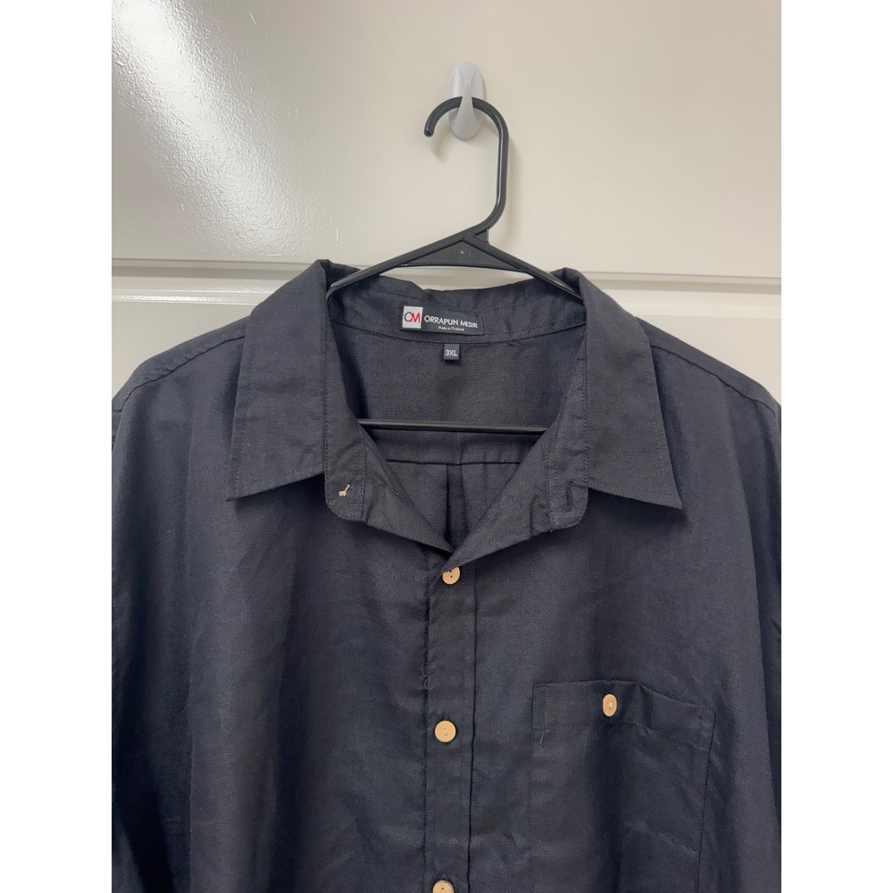 Orrapun Misir Mens 3XL Black Short Sleeve Button Down Shirt Pocket Thailand